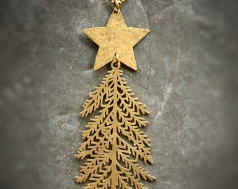 Christmas Tree Necklace, Xmas Tree Necklace, brass tree necklace, Merry Christmas necklace, Christmas jewelry, Christmas gift, gifts for her