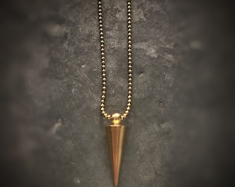 Small Brass Spike Necklace on raw brass micro ball chain, layering necklaces, neck mess stack, unisex jewelry