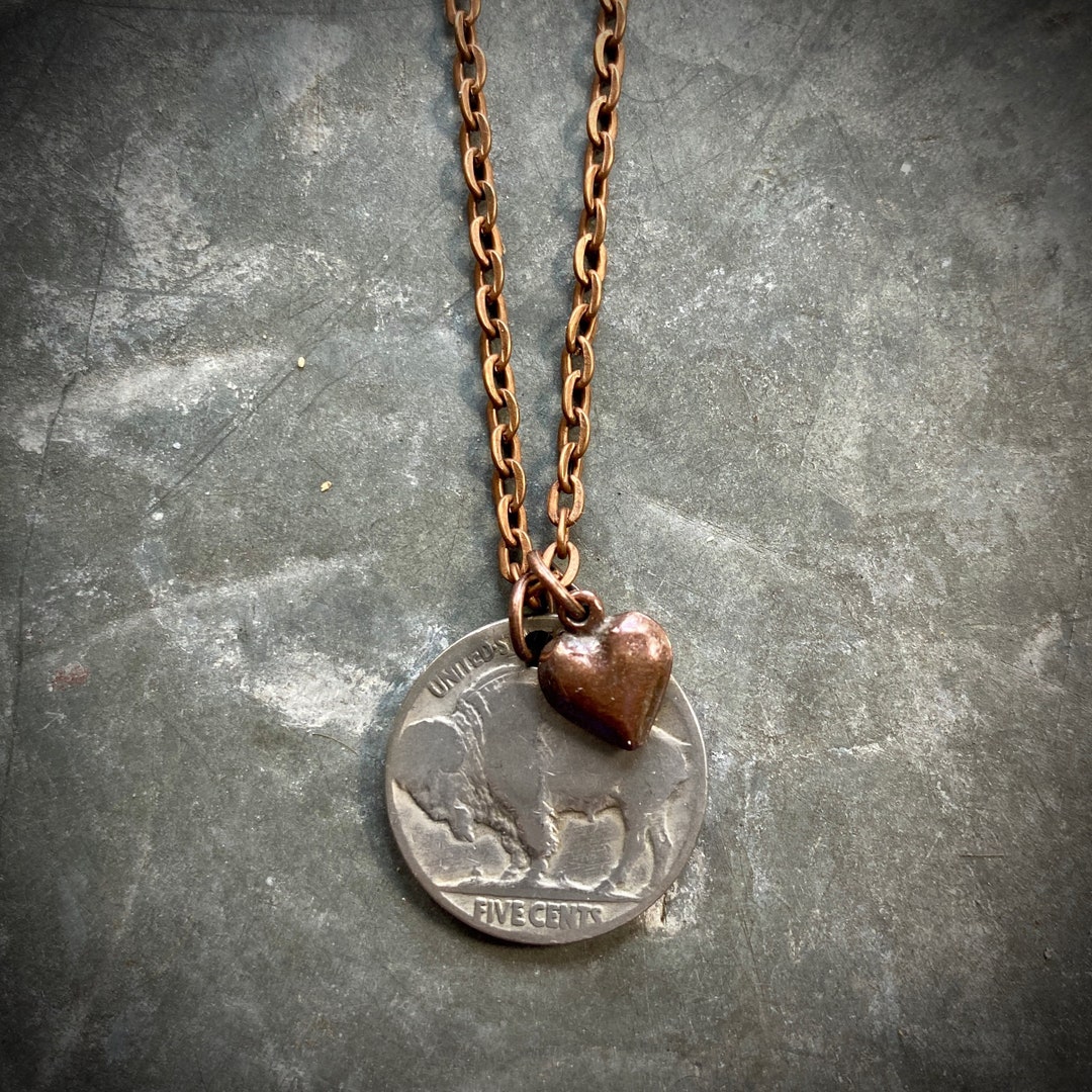 SILVER OVERSIZED BUFFALO NICKEL ON GOLD CHAIN NECKLACE