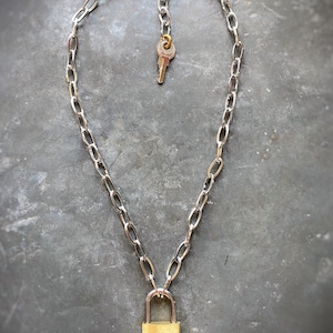 Padlock Necklace, Lock & Key necklace, paper clip chain, steel necklace, punk necklace, punk jewelry, dom sub necklace, industrial jewelry