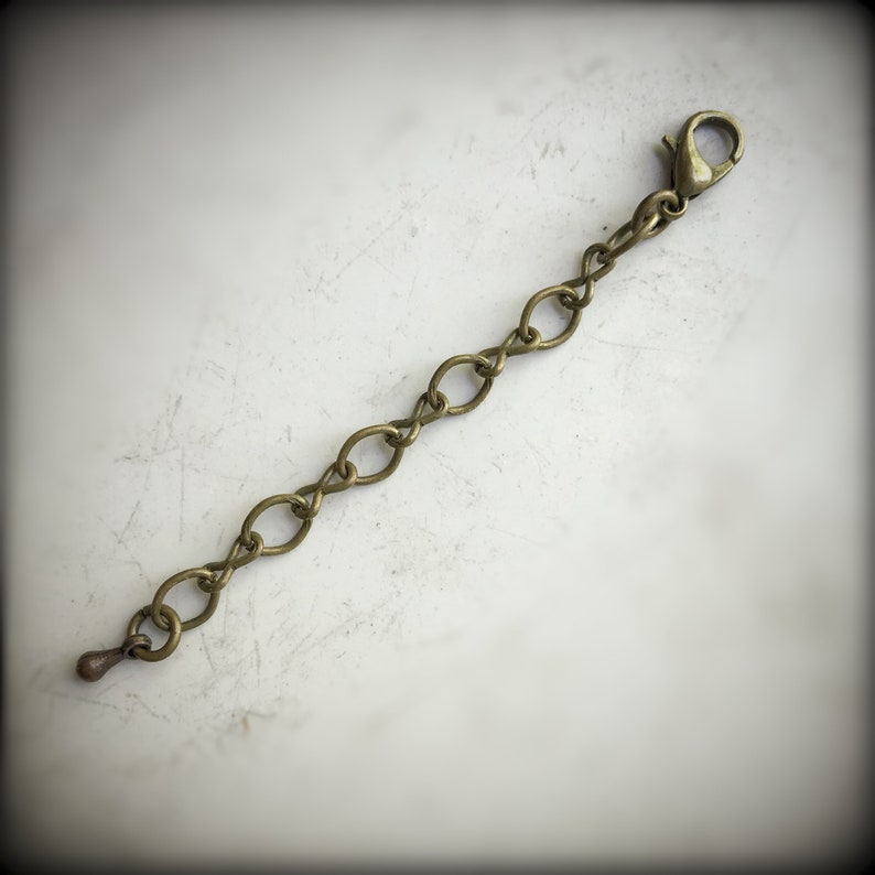 antiqued brass mother and son style chain with lobster clasp and tiny teardrop charm Necklace Chain Extender 3 inch length