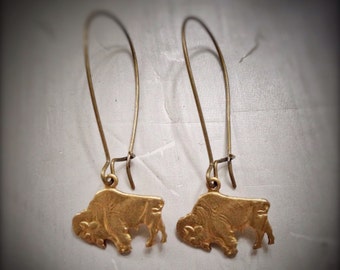 Buffalo Earrings, Bison Earrings, Brass Buffalo Charm Earrings, Buffalovers, back to school, holiday gifts, western jewelry