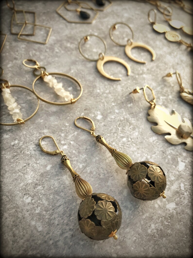 Floral Filigree Ball Drop Earrings French Circus Mixed Etsy