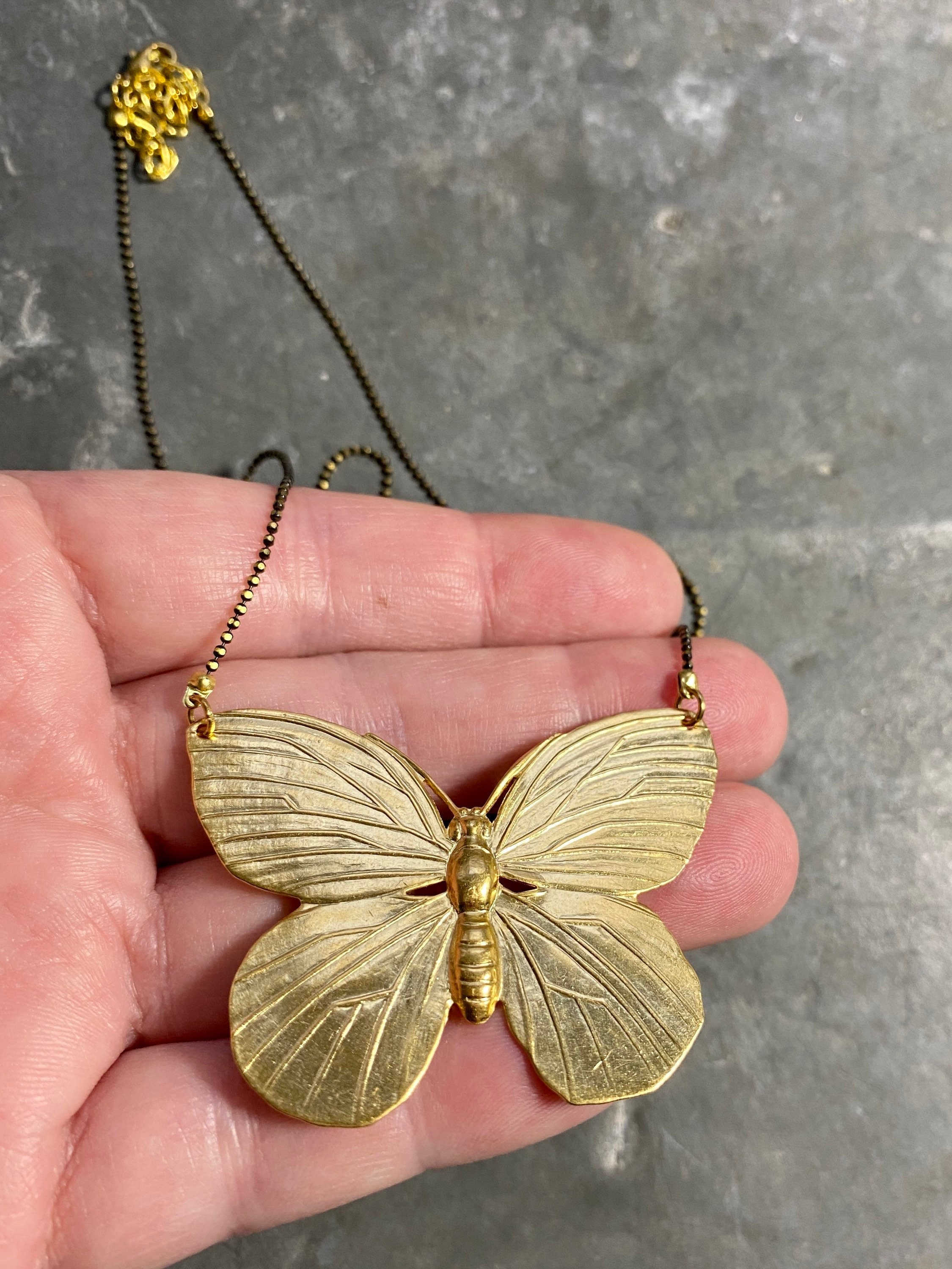 Large gold butterfly necklace deals