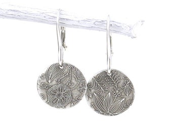 Small Silver Earrings Lever Back Earrings Silver Dangle Earrings Modern Flower Jewelry Rustic Jewelry - Unique Petites