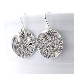 Small Silver Earrings Sterling Silver Jewelry Silver Dangle Earrings Floral Bohemian Wildflower Jewelry Rustic Jewelry Unique Petites image 1