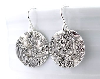 Small Silver Earrings Sterling Silver Jewelry Silver Dangle Earrings Floral Bohemian Wildflower Jewelry Rustic Jewelry - Unique Petites