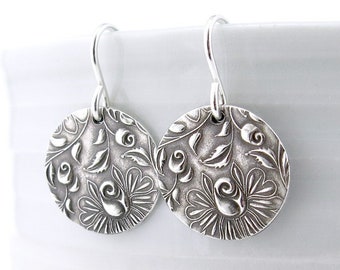 Dangle Silver Earrings Silver Rose Earrings Flower Jewelry Bohemian Jewelry Simple Jewelry Handmade Jewelry Under 50 - Unique Petites