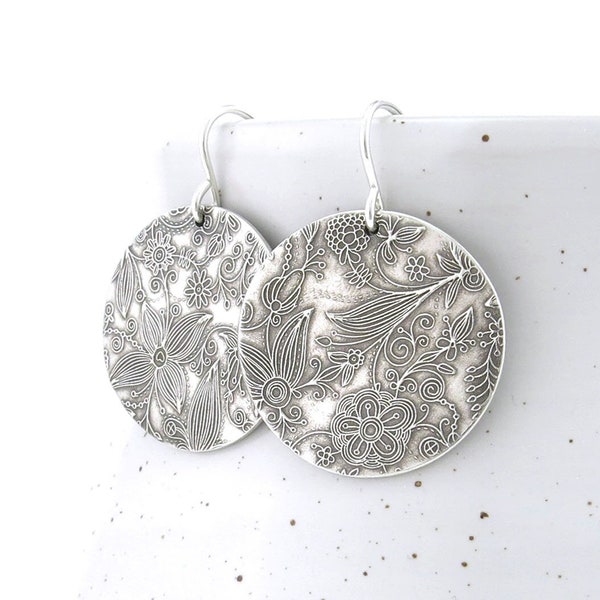 Rustic Silver Earrings Dangle Earrings Sterling Silver Jewelry Floral Bohemian Flower Jewelry Handmade Jewelry - Danielle