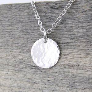 Minimalist Necklace Silver Tiny Silver Necklace Hammered Disc Necklace Sterling Silver Pendant Necklace Holiday Gift for Her