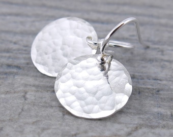 Dainty Circle Earrings Silver Earrings Round Disk Earrings Tiny Drop Earrings Handmade Silver Jewelry Gift for Her - Unique Petites
