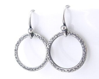 Small Hoop Earrings Sterling Silver Hoop Earrings Small Circle Earrings Gift for Her Modern Earrings Handmade Rustic Jewelry - Rustic Hoops