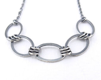 Sterling Silver Necklace Chain Link Necklace Silver Oval Necklace Rustic Jewelry Bohemian Jewelry Gift for Her - Aubrey