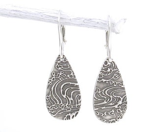 Ocean Silver Earrings Dangle Beach Jewelry Silver Teardrop Earrings Modern Lever Back Silver Earrings Unique - Abigail