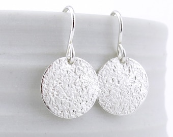 Small Silver Earrings Circle Earrings Round Disk Earrings Tiny Drop Earrings Handmade Hammered Silver Jewelry Gift for Her - Unique Petites