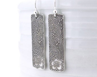 Silver Bar Earrings Dangle Silver Earrings Simple Silver Earrings Geometric Jewelry Holiday Gift for Her Handmade Jewelry Bohemian Jewelry
