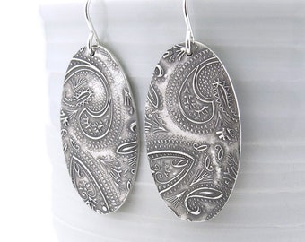 Sterling Silver Handmade Earrings Bohemian Earrings Dangle Silver Earrings Oval Earrings Unique Handmade Jewelry Gift for Women - Hope