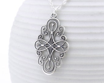 Oxidized Sterling Silver Filigree Necklace – Compass Rose Pendant