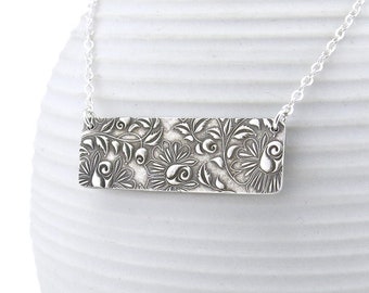 Silver Bar Necklace for Women Layering Necklace Sterling Silver Necklace Rose Necklace Floral Jewelry Bohemian Jewelry Holiday Gift for Her