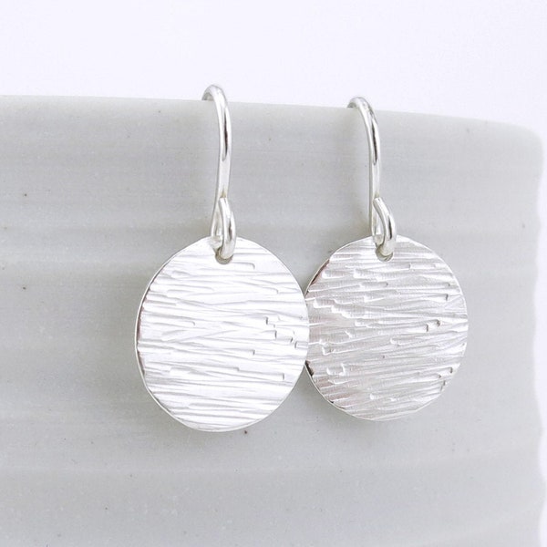 Small Silver Earrings Hammered Circle Earrings Silver Round Disk Earrings Tiny Drop Earrings Silver Jewelry Gift for Her - Unique Petites