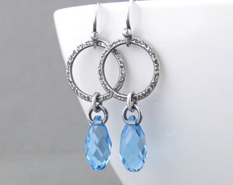 Aquamarine Earrings Light Blue Crystal Earrings Silver Drop | Etsy
