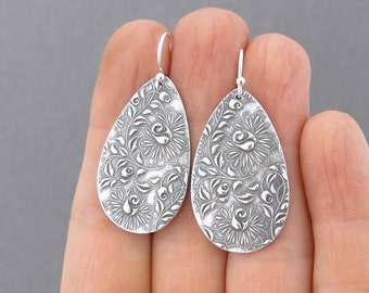 Long Silver Earrings Teardrop Earrings Silver Drop Earrings Unique Silver Jewelry Holiday Jewelry Handmade Gift for Women - Faith