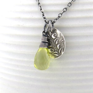 Dainty Lemon Quartz Necklace Gemstone Layering Necklace Sterling Silver Charm Necklace Tiny Yellow Pendant Jewelry Gift for Her Solo image 1