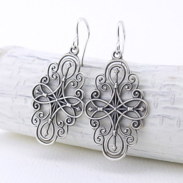 Silver Filigree Earrings - Compass Rose Dangles