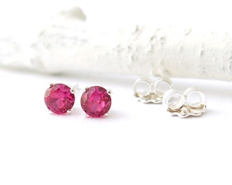 Ruby Stud Earrings Tiny Silver Stud Earrings Ruby Earrings July Birthstone Jewelry Silver Post Earring Birthday Gift for Her Simple Jewelry