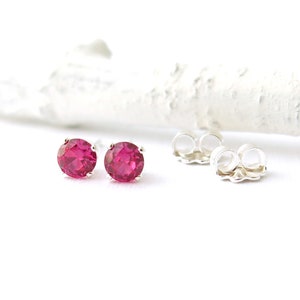 Ruby Stud Earrings Tiny Silver Stud Earrings Ruby Earrings July Birthstone Jewelry Silver Post Earring Birthday Gift for Her Simple Jewelry