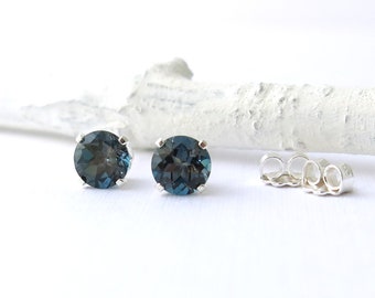 London Blue Topaz Earrings Small Silver Earrings Gemstone Post Earrings Silver Stud Earrings Bohemian Jewelry Topaz Stud Earrings