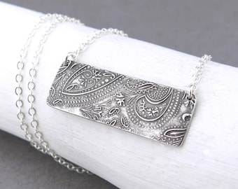 Silver Bar Necklace for Women Sterling Silver Necklace Layering Necklace Unique Handmade Jewelry Boho Necklace Bohemian Jewelry