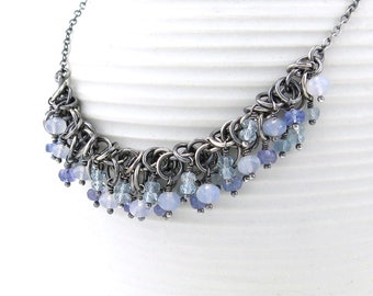 Tanzanite Necklace Silver Gemstone Statement Necklace Blue Topaz Chalcedony Sterling Silver Necklace Unique Handmade Jewelry - Shaggy Loops