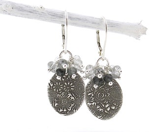 Black Rutilated Quartz Earrings Silver Earrings Lever Back Cluster Earrings Gemstone Simple Drop Earrings Handmade Jewelry Unique - Lily