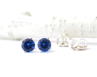 Blue Sapphire Earrings Sapphire Stud Earrings Tiny Stud Earrings Gemstone Post Earrings September Birthstone Jewelry Holiday Gift for Her