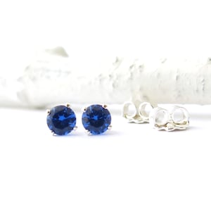 Blue Sapphire Earrings Sapphire Stud Earrings Tiny Stud Earrings Gemstone Post Earrings September Birthstone Jewelry Holiday Gift for Her image 1