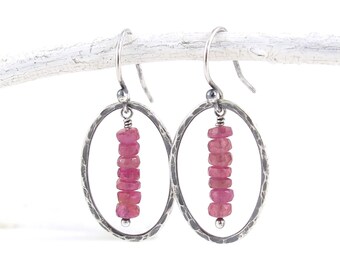 Pink Sapphire Earrings Dangle Silver Earrings Simple Gemstone Earrings Silver Earrings Silver Drop Earrings - Simple Lines
