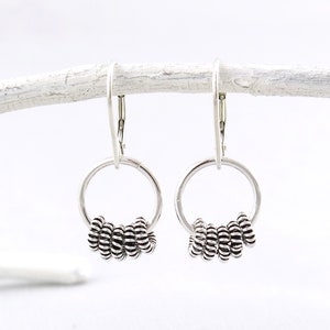 Dainty Silver Hoop Earrings Silver Earrings Tiny Circle Earrings Lever Back Earrings Silver Twisted Bead Earrings Minimalist - Modern Edge