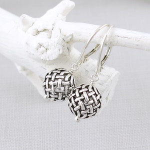 Tiny Silver Earrings Silver Bead Earrings Lever Back Earrings Silver Minimalist Jewelry Handmade Interwoven - Modern Edge