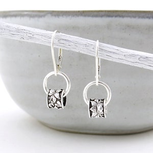 Sterling Silver Hoop Earrings Silver Lotus Earrings Tiny Circle Earrings Lever Back Earrings Silver Jewelry Gift for Her - Modern Edge