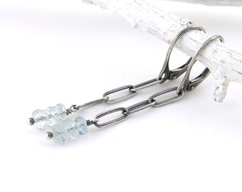 Aquamarine Earrings Silver Earrings Lever Back Gemstone Earrings Dangle Silver Minimalist March Birthstone Silver Drop Earrings - Sophia