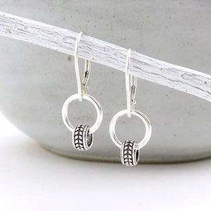 Tiny Silver Hoop Earrings Silver Woven Bead Earrings Silver Circle Earrings Lever Back Earrings Silver Jewelry Gift for Her - Modern Edge