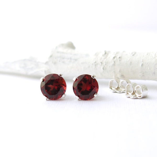 Garnet Stud Earrings January Birthstone Earrings Red Garnet Earrings Sterling Silver Jewelry Handmade Birthday Gift for Her