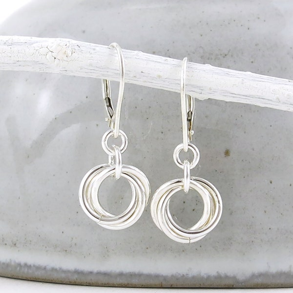 Simple Silver Earrings Lever Back Minimalist Earrings Silver Everyday Earrings Silver Dangle Earrings Christmas Gift for Wife - Love Knot