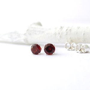 Garnet Stud Earrings Small Silver Earrings Garnet Earrings Gemstone Post Earrings Red Earrings January Birthstone Everyday Jewelry image 1