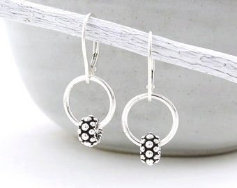 Sterling Silver Hoop Earrings Silver Earrings Tiny Circle Earrings Lever Back Earrings Silver Bead Earrings Minimalist - Modern Edge