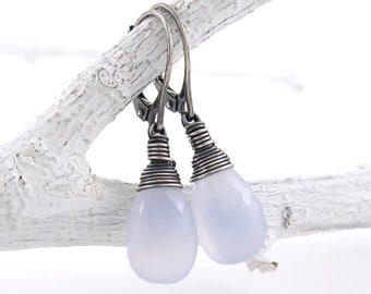 Natural Chalcedony Earrings Silver Lever Back Earrings Small Silver Earrings Silver Dangle Earrings Gemstone Jewelry - Petite Drops