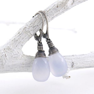 Natural Chalcedony Earrings Silver Lever Back Earrings Small Silver Earrings Silver Dangle Earrings Gemstone Jewelry - Petite Drops