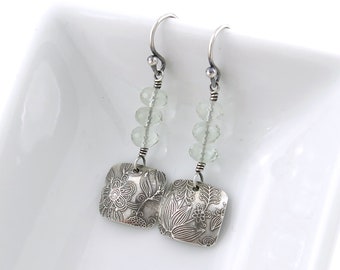Green Amethyst Earrings Dangle Gemstone Earrings Simple Silver Earrings Dainty Silver Jewelry Modern Handmade Jewelry  - Tracey