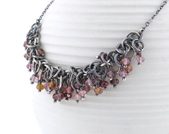 Multi Spinel Necklace Silver Gemstone Statement Necklace Pink Red Cluster Necklace Sterling Silver Necklace Unique Jewelry - Shaggy Loops